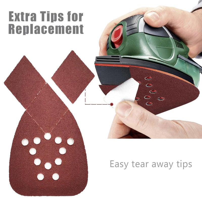 MFBJXC 50PCS Mouse Sander Sandpaper with Extra 2 Tips for Replacement Detail Sander Sanding Pads 12 Holes Hook and Loop Black and Decker Mouse Sander Pads - Image 4